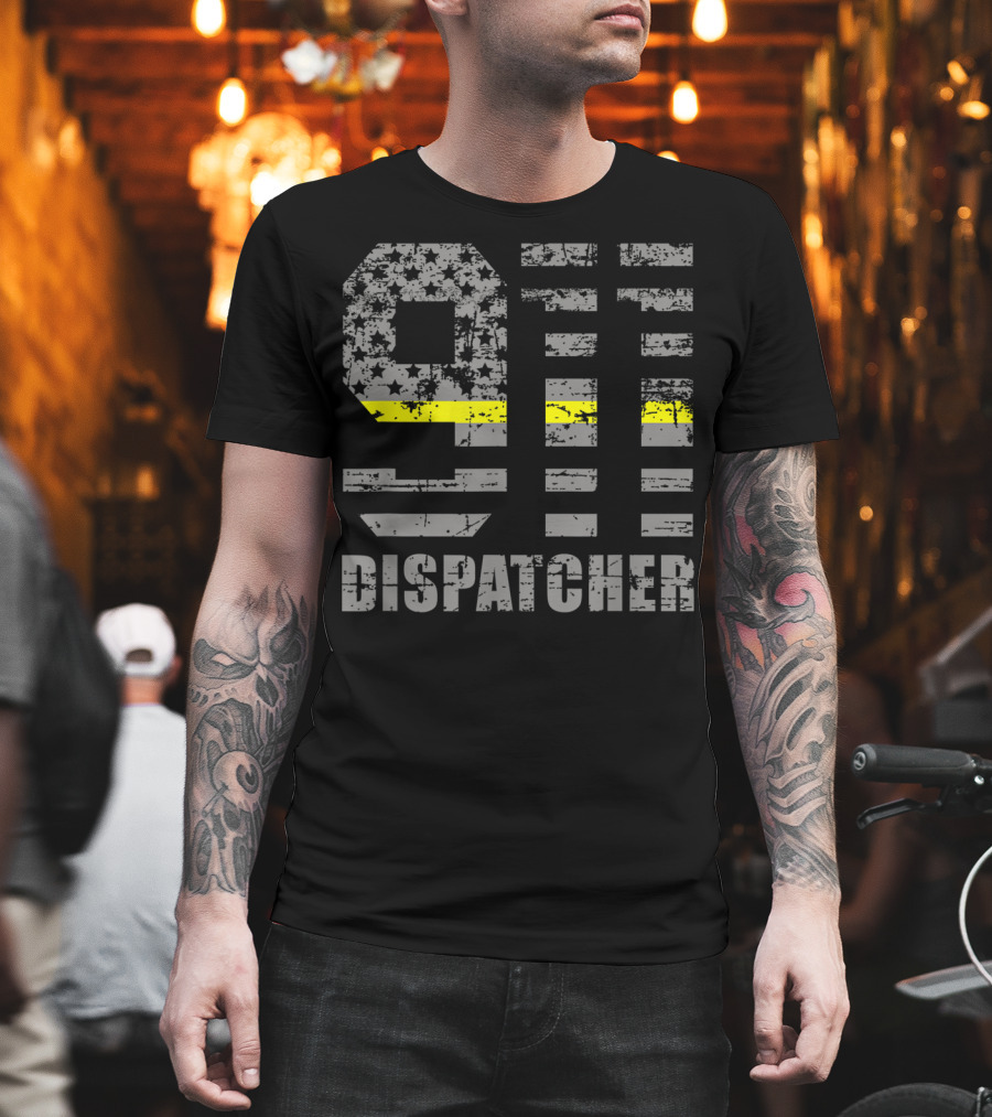 911 Dispatcher Thin Yellow Line Distressed Flag T-Shirt