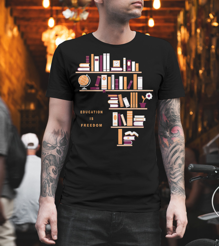 Education Is Freedom Africa Library Books Globe and Flower T-Shirt