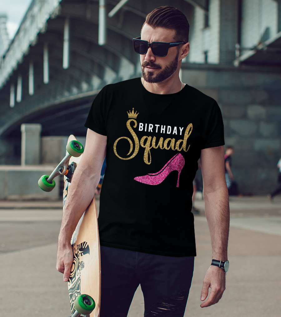 Birthday Squad Golden Crown Pink Heel T-Shirt