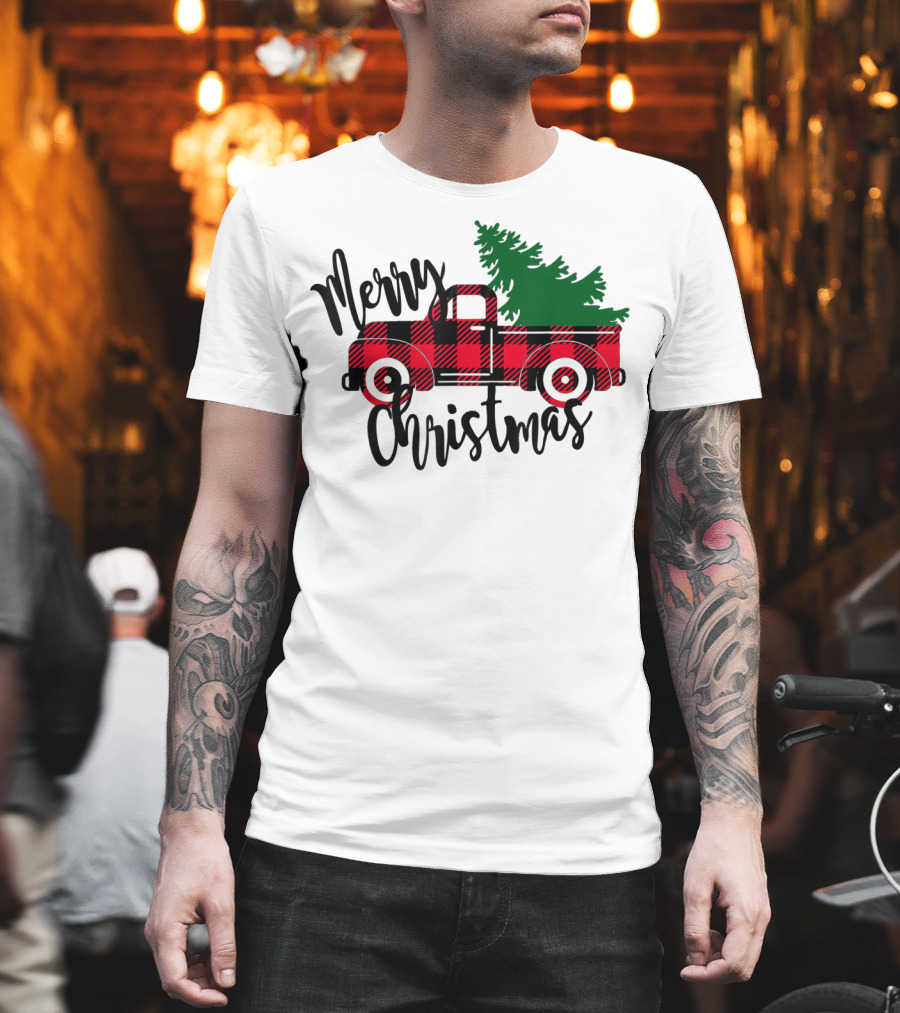 Merry Christmas Buffalo Plaid Red Truck T-Shirt