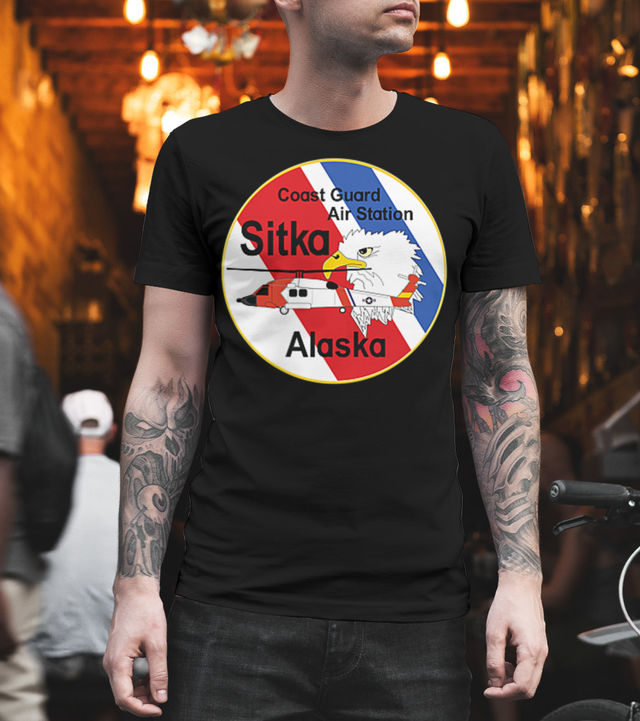 Coast Guard Air Station Sitka Alaska Eagle Helicopter Badge T-Shirt