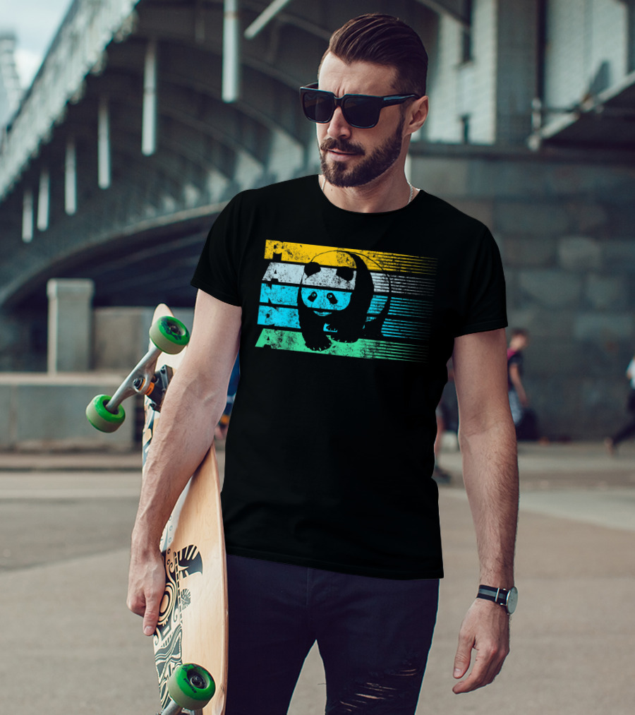 Panda Retro Vintage Stripes Cool Panda Bear T-Shirt