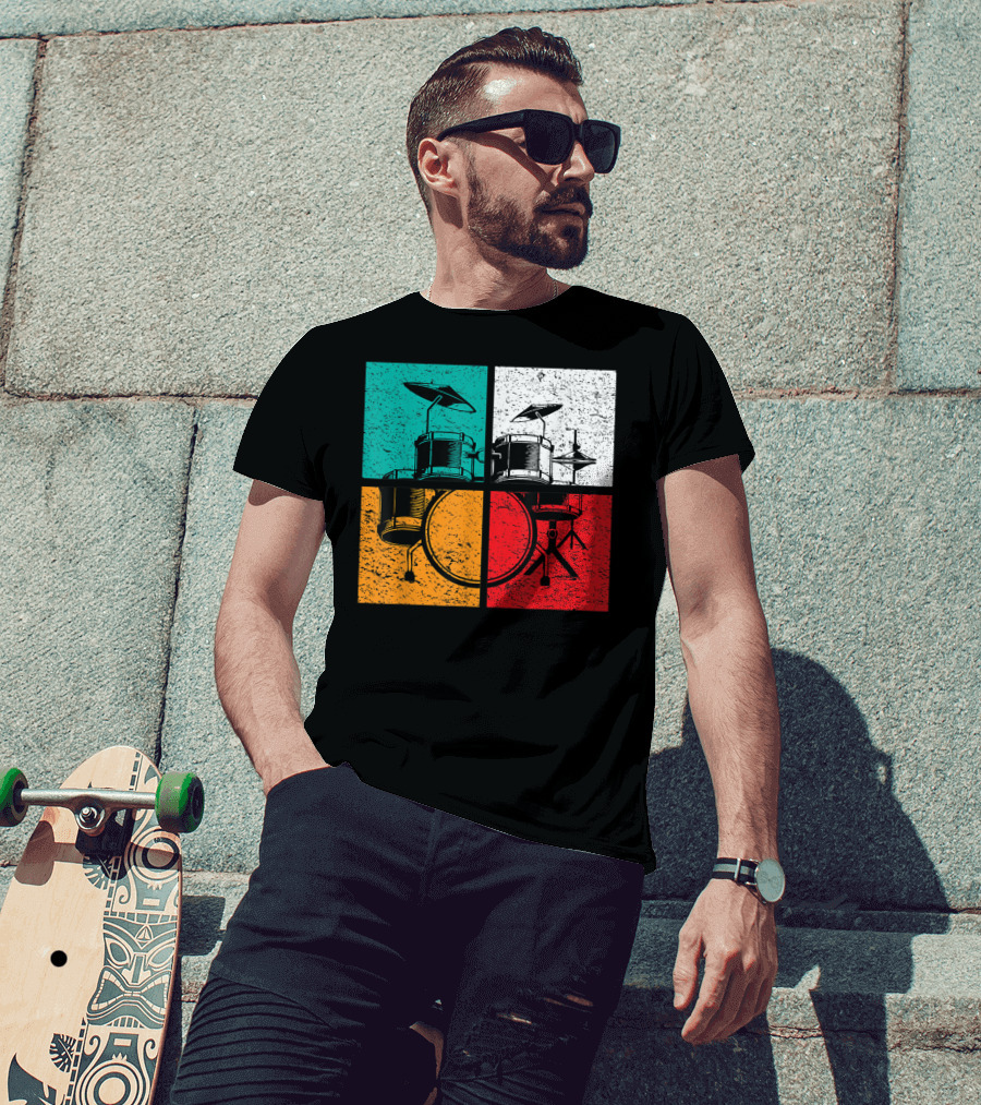 Drummer Drums Band Drumset Colorful Pop Art Squares T-Shirt
