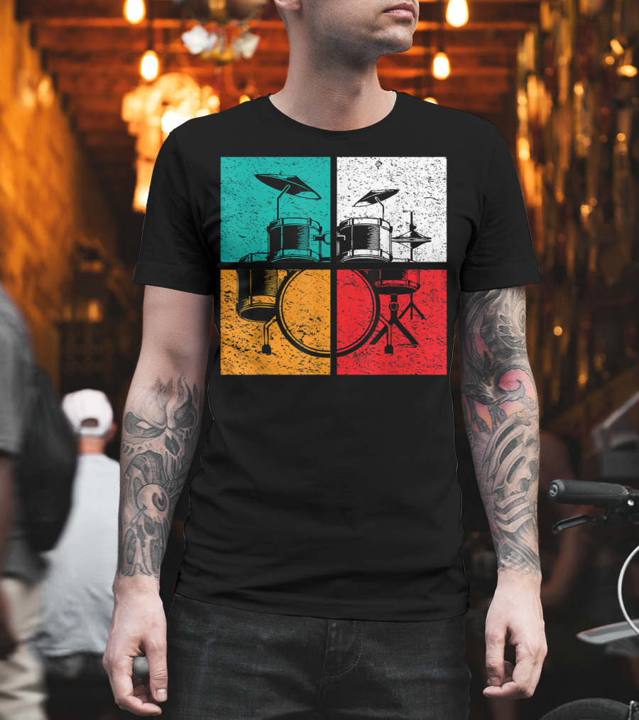 Drummer Drums Band Drumset Colorful Pop Art Squares T-Shirt