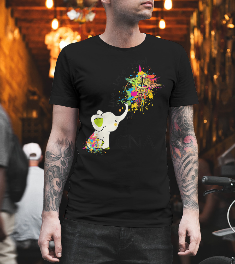 Elephant Live Love Heal CNA Colorful Caduceus T-Shirt