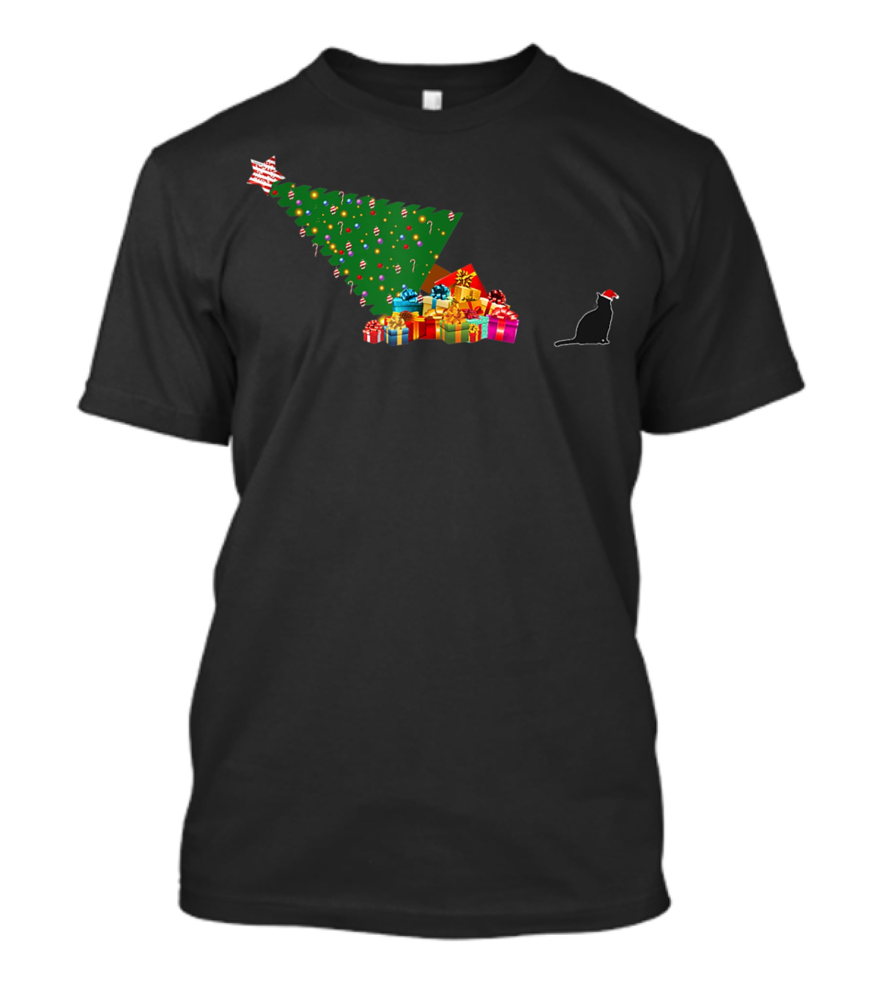 Funny Cat Topples Christmas Tree With Santa Hat T-Shirt