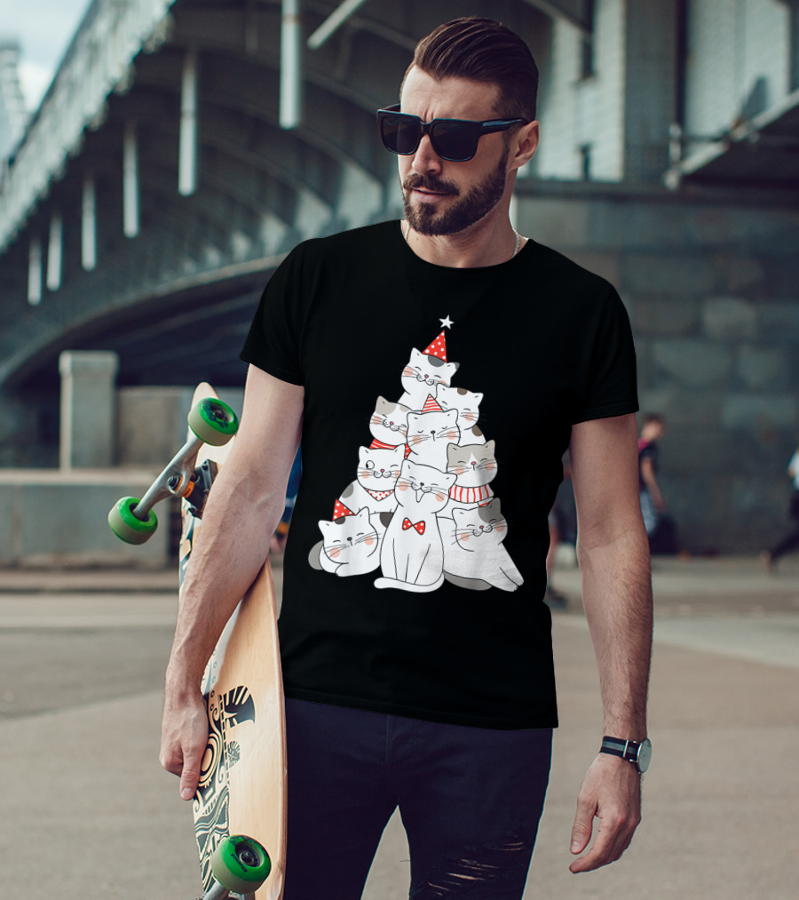 Funny Christmas Cats Xmas Tree New Year Party T-Shirt