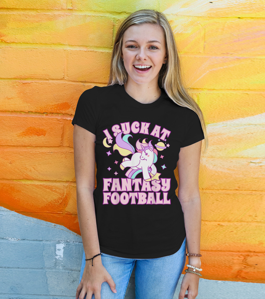 I Suck At Fantasy Football Unicorn Colors Celestial T-Shirt