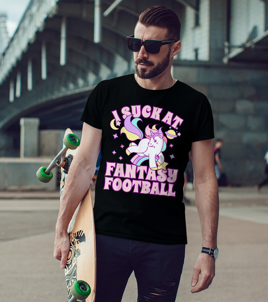 I Suck At Fantasy Football Unicorn Colors Celestial T-Shirt
