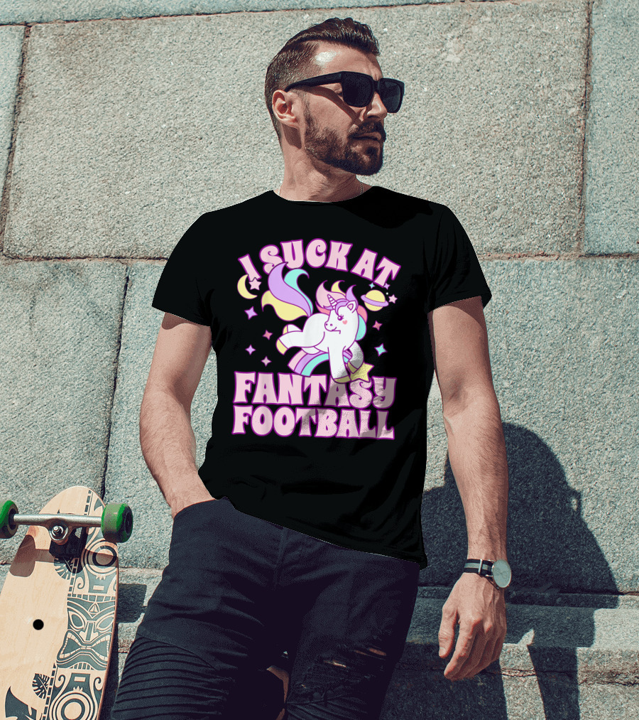 I Suck At Fantasy Football Unicorn Colors Celestial T-Shirt