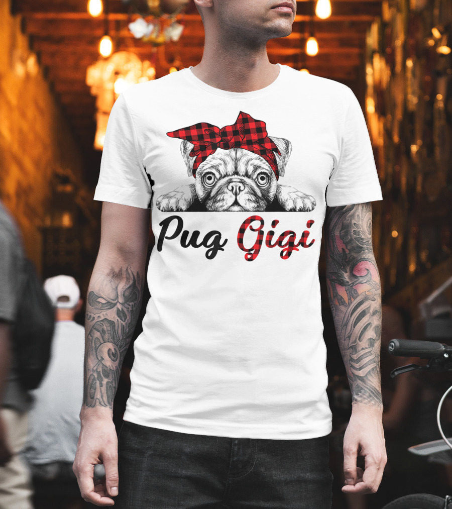 Pug Gigi Red Plaid Headband T-Shirt