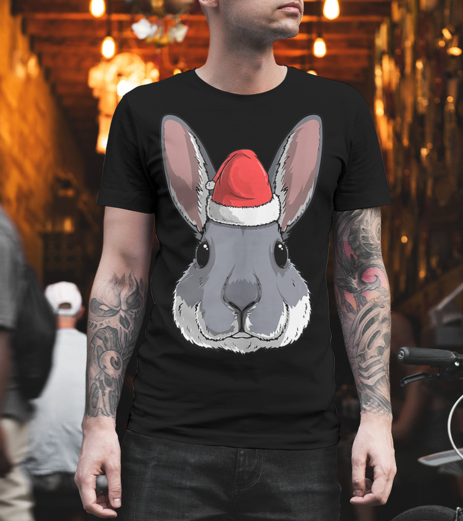 Bunny Rabbit Santa Claus Hat Christmas Xmas Festive Holiday Rabbit T-Shirt