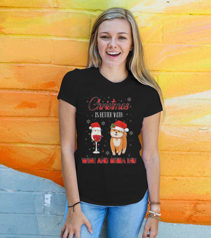 Christmas Is Better With Wine And Shiba Inu T-Shirt