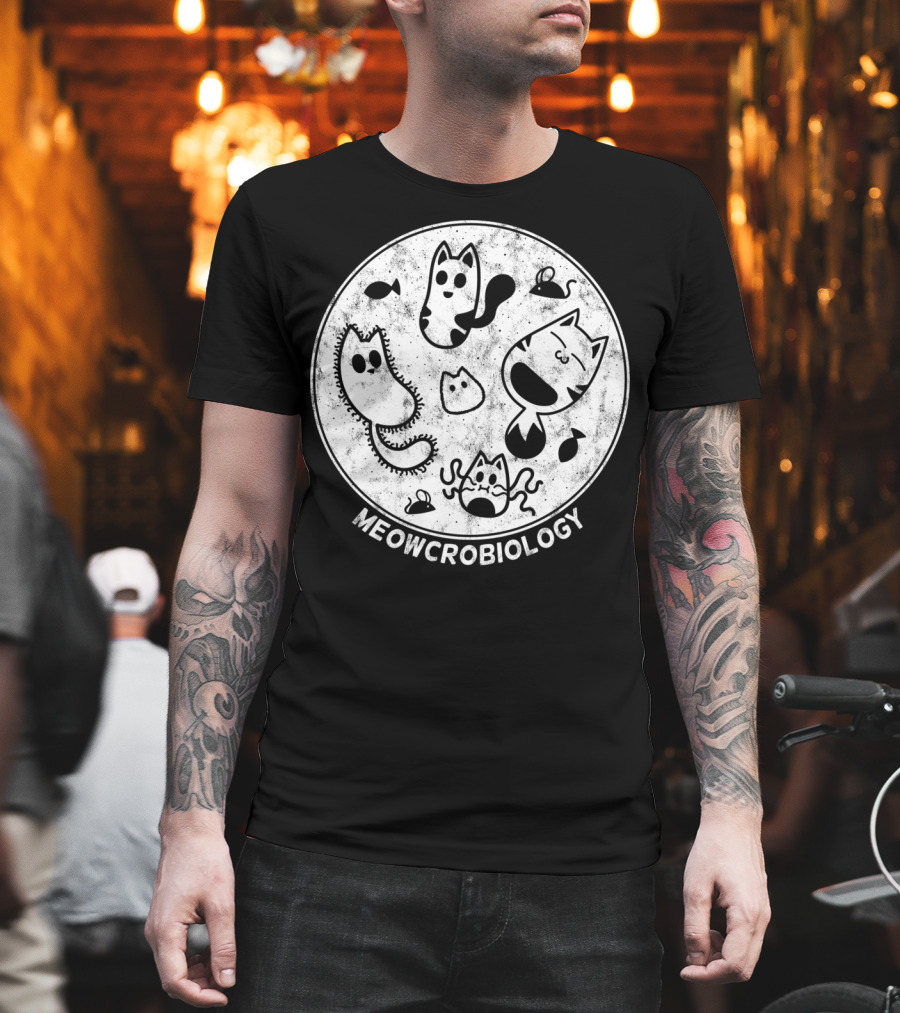 Meowcrobiology Cute Cat Pet Distressed Bacteria Microbiology T-Shirt