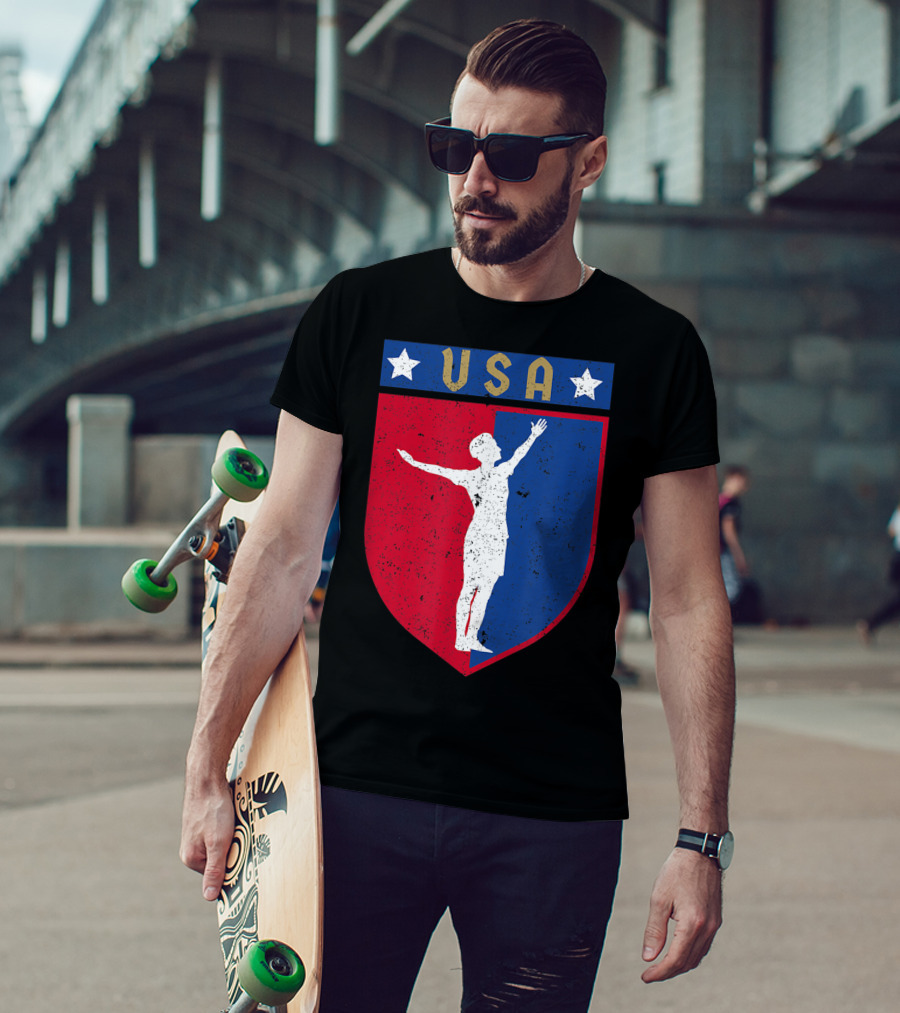 USA Distressed Red White Blue Soccer Emblem T-Shirt