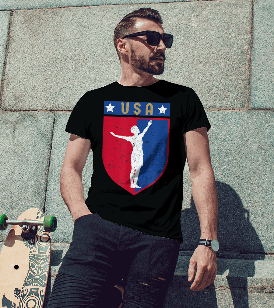 USA Distressed Red White Blue Soccer Emblem T-Shirt