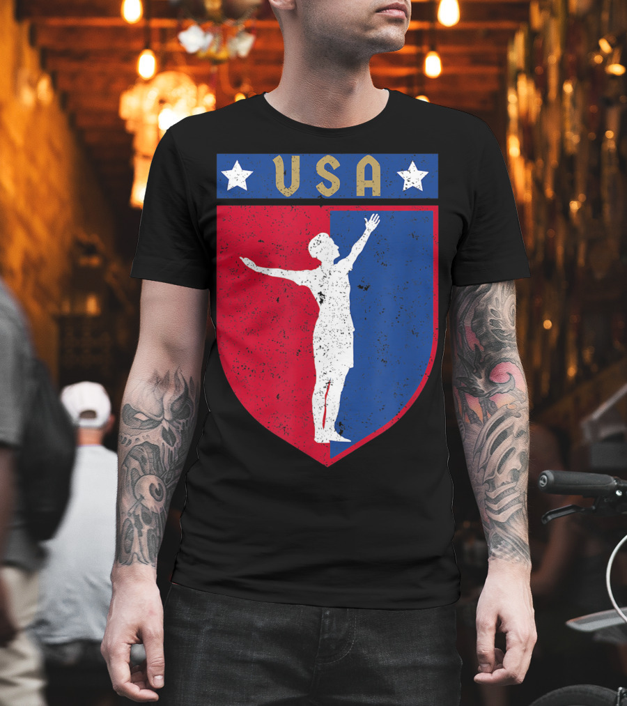 USA Distressed Red White Blue Soccer Emblem T-Shirt