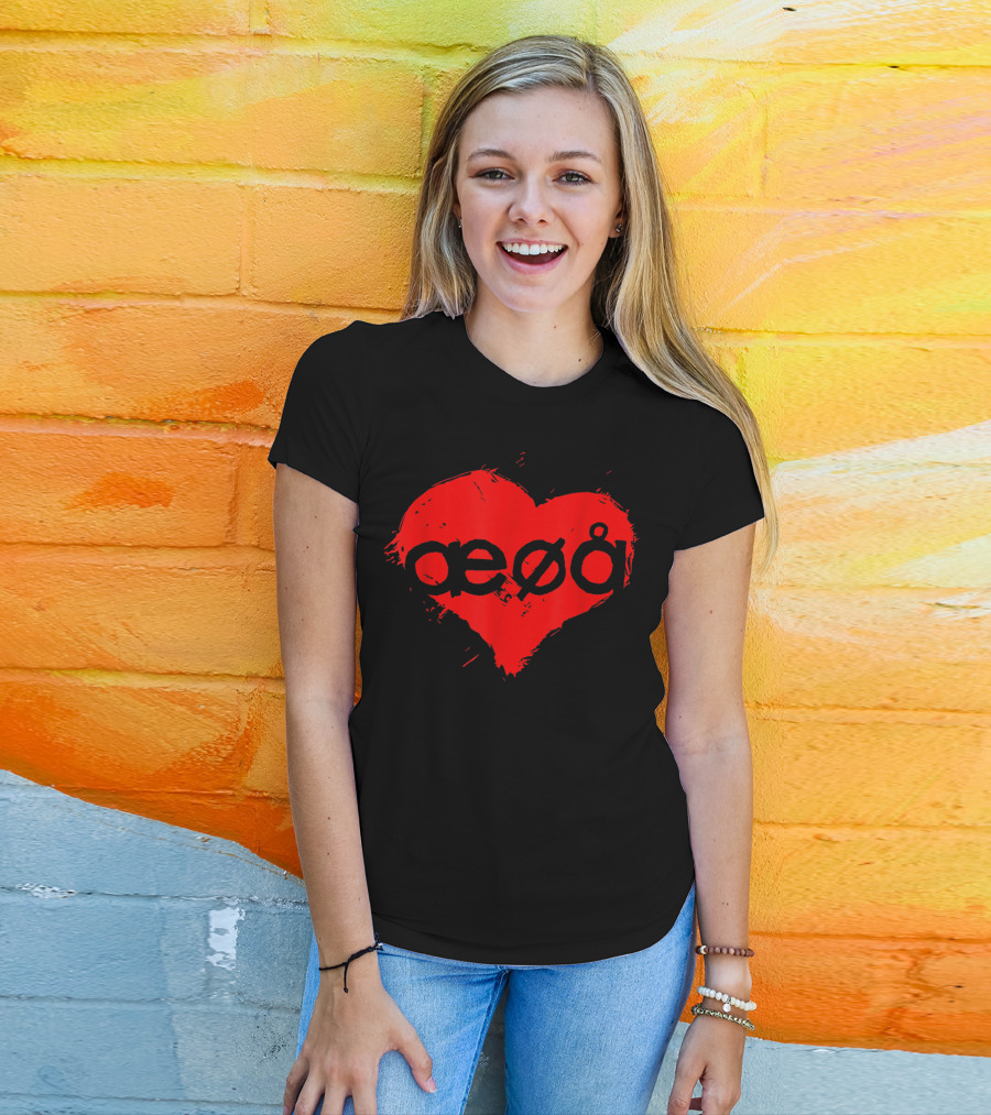Funny Love For Denmark Alphabet Vowels æøå In Heart Shape T-Shirt
