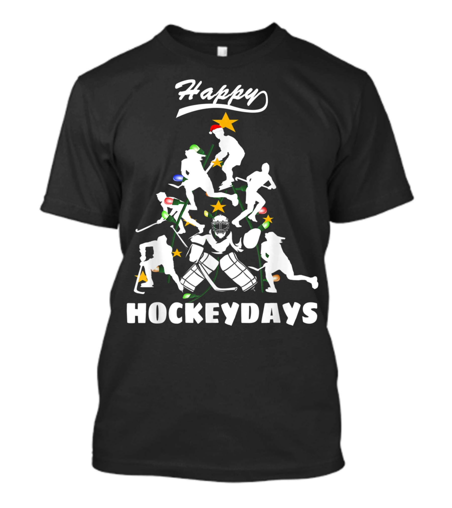 Happy Hockeydays Christmas Tree Ice Hockey Fun T-Shirt