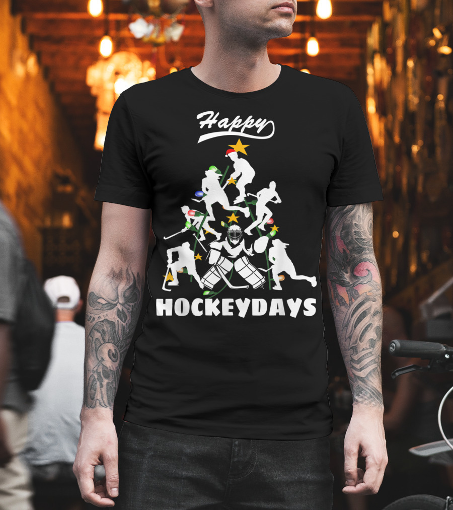 Happy Hockeydays Christmas Tree Ice Hockey Fun T-Shirt