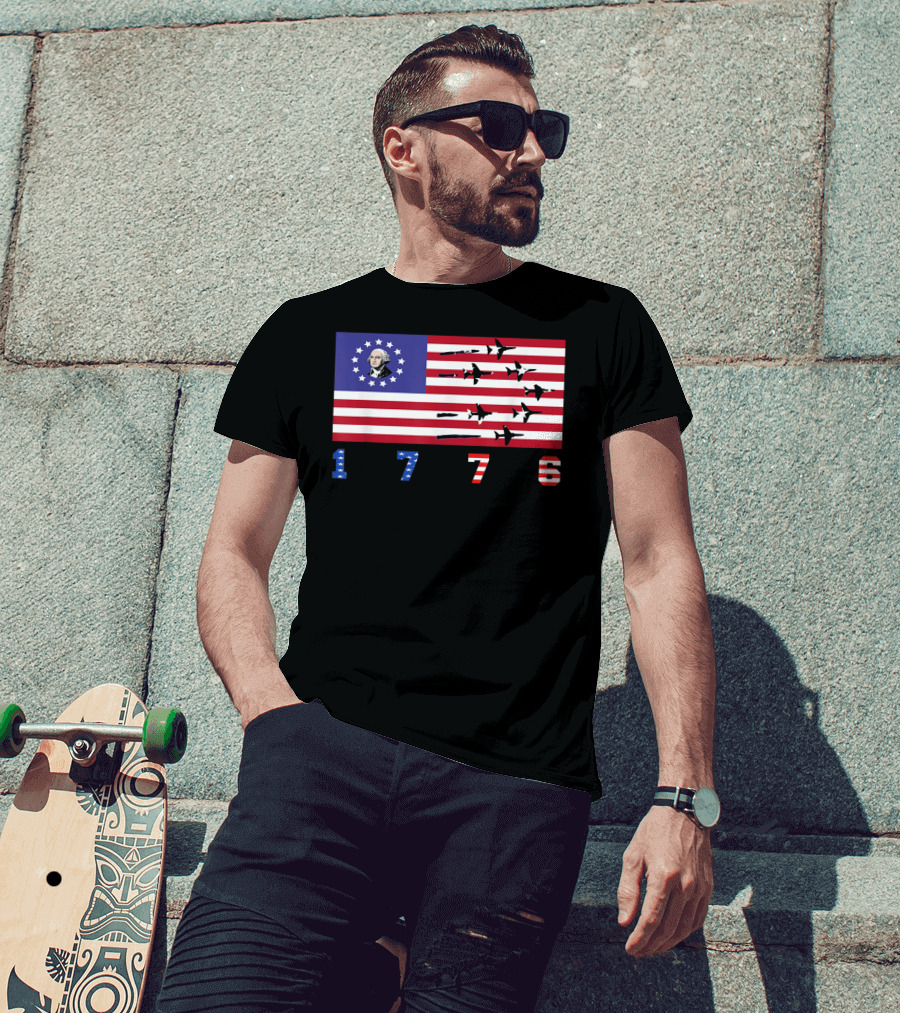 George Washington Betsy Ross Flag 1776 American Jets Flyover T-Shirt