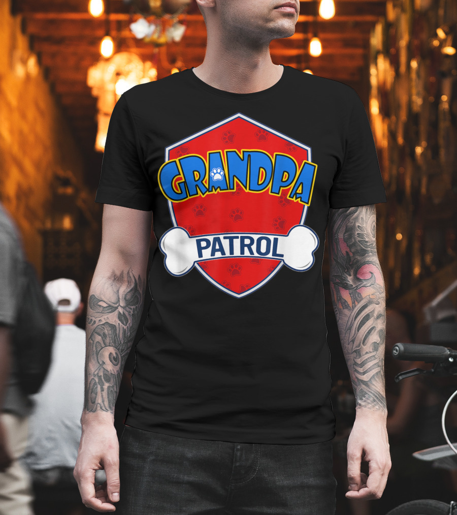 Grandpa Patrol Shield With Pawprint Bone T-Shirt