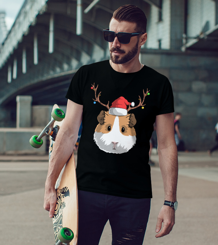 Santa Claus Hat Guinea Pig Reindeer Christmas Holiday T-Shirt