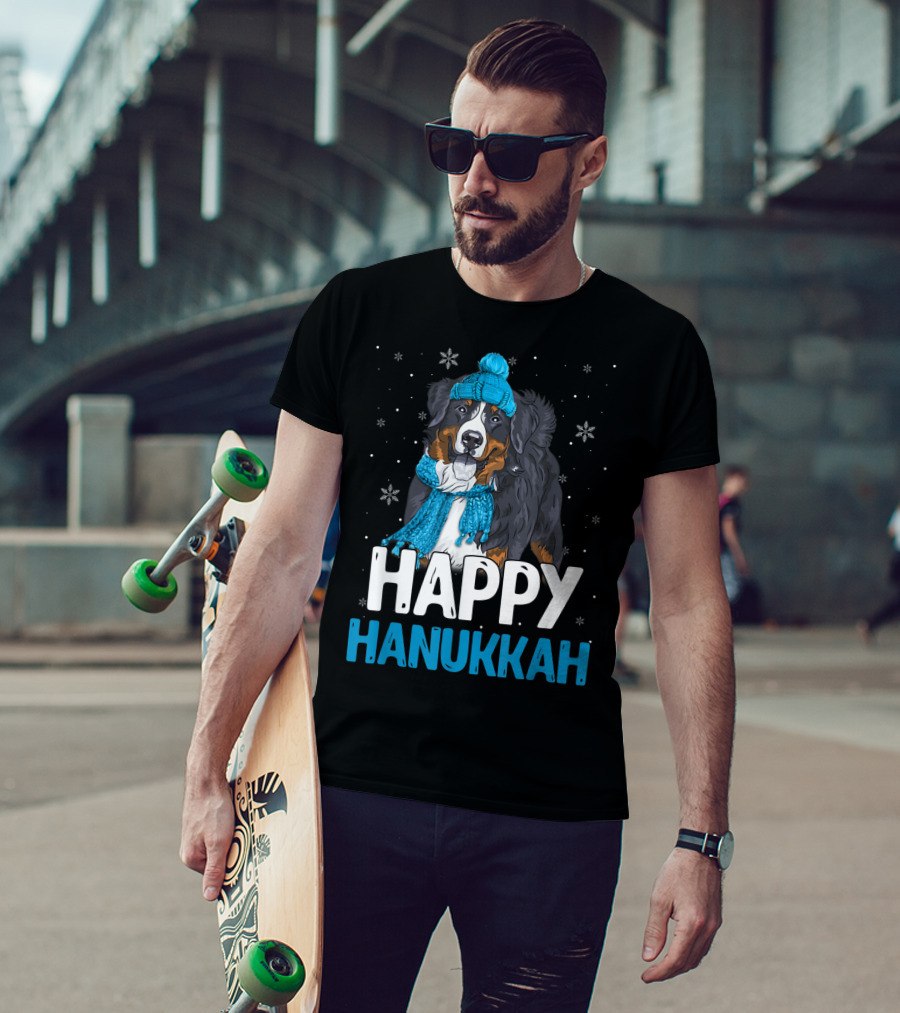 Happy Hanukkah Bernese Mountain Dog Winter Scarf And Hat T-Shirt