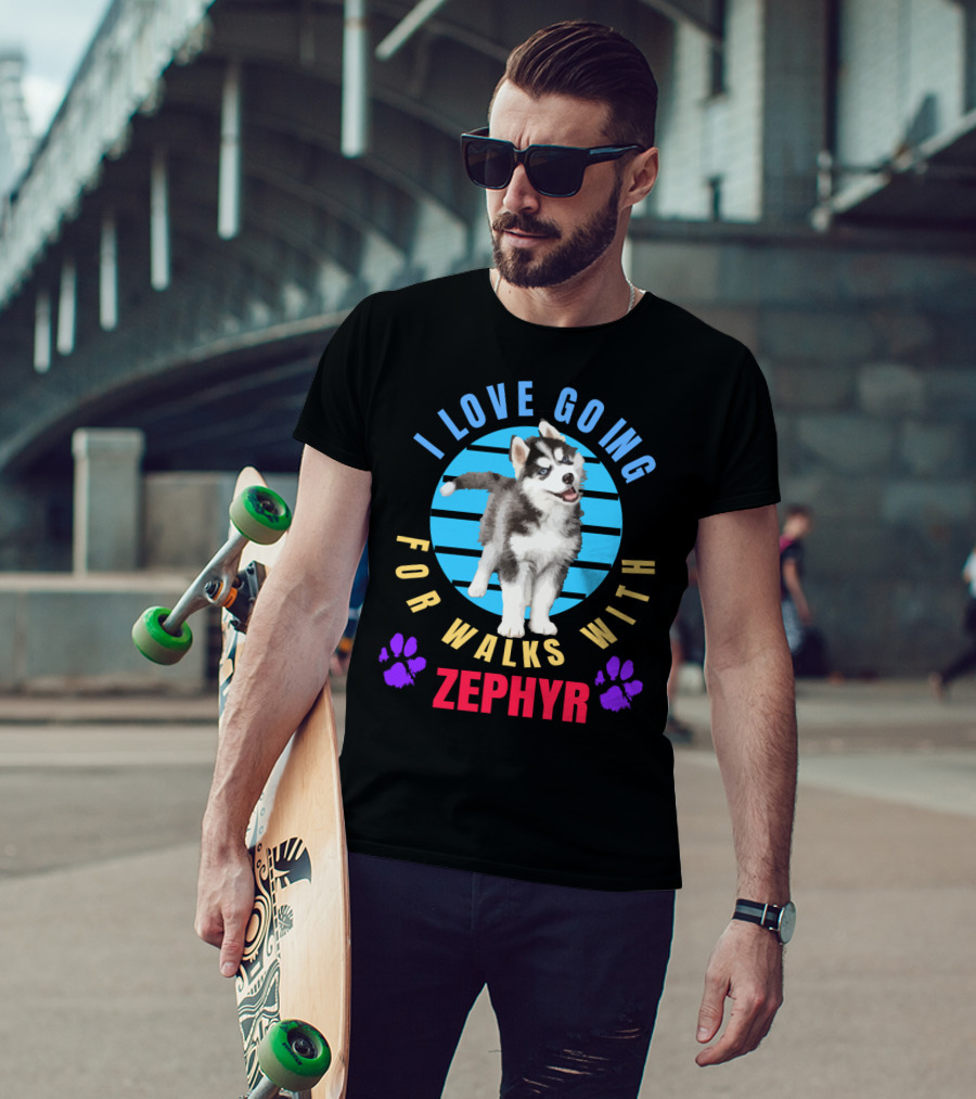 I Love Going For Walks With Zephyr Pomsky Paws T-Shirt