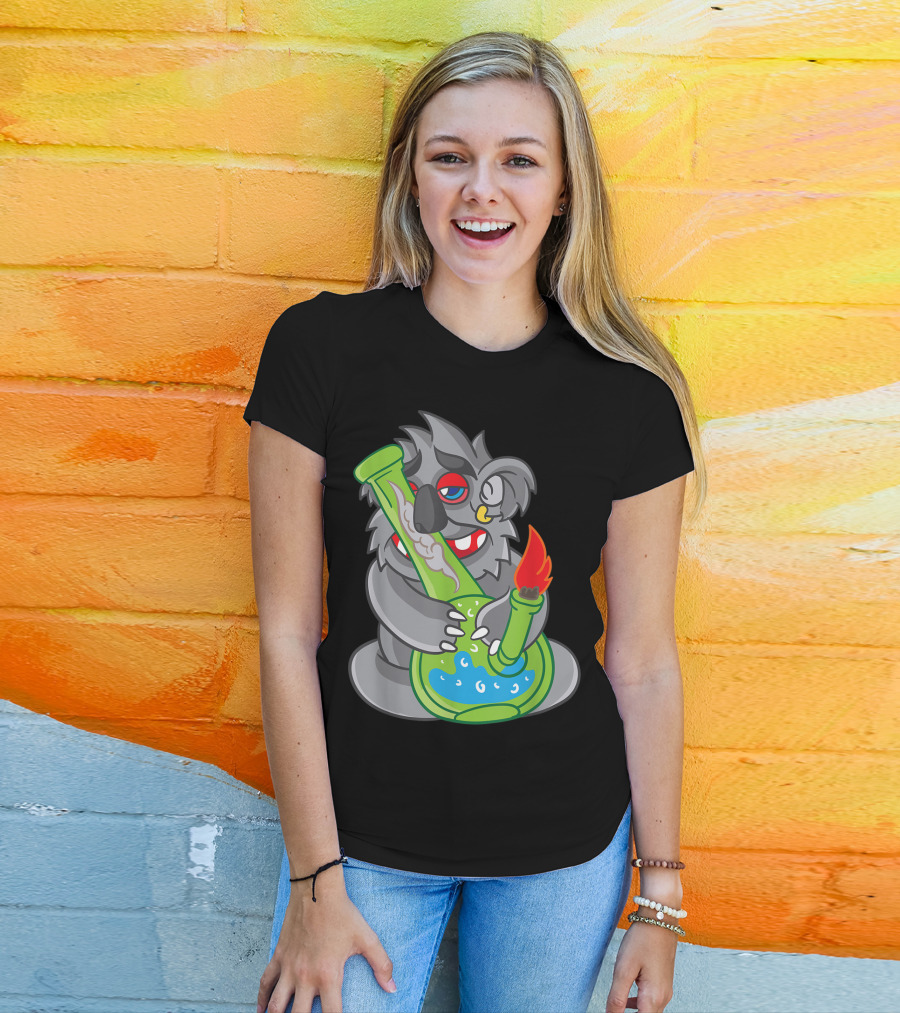 Koala Smoking Weed Cannabis Stoner Marihuana Bong Cartoon T-Shirt