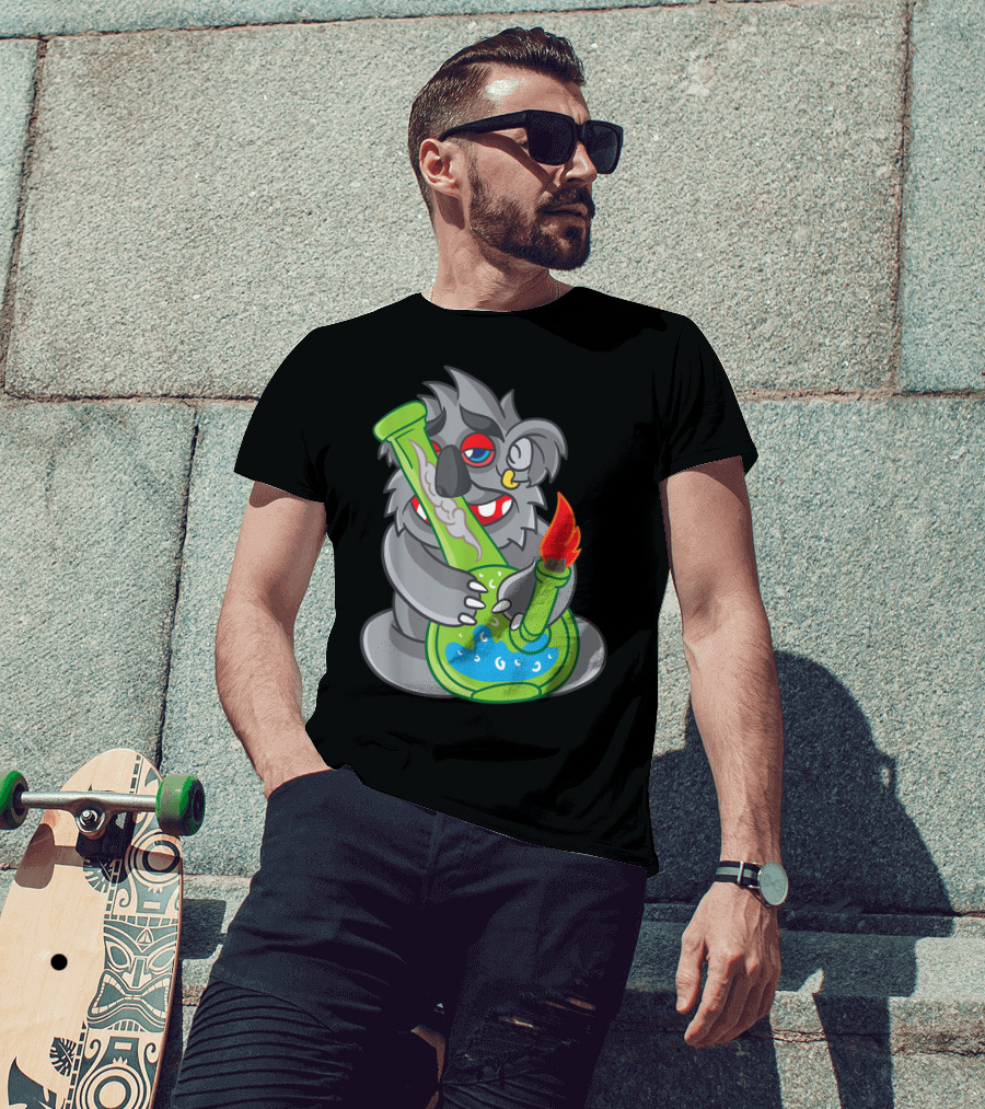 Koala Smoking Weed Cannabis Stoner Marihuana Bong Cartoon T-Shirt