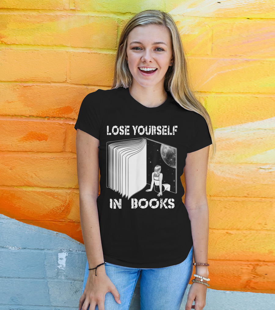 Lose Yourself In Books Reading Galaxy Escape Moon T-Shirt