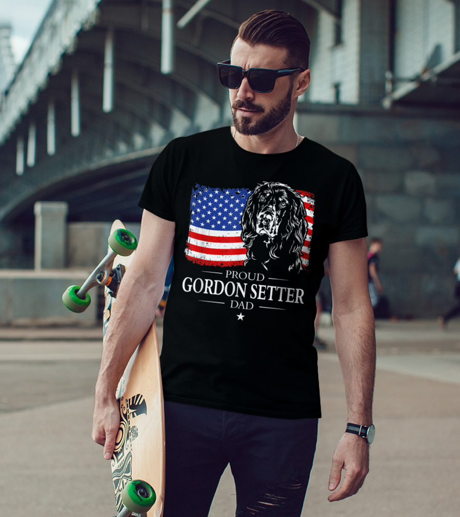 Proud Gordon Setter Dad With American Flag T-Shirt