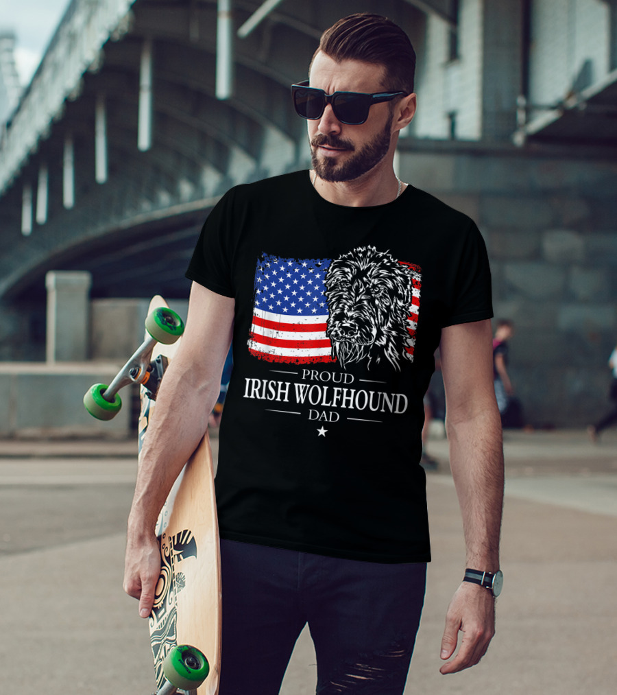 Proud Irish Wolfhound Dad American Flag T-Shirt