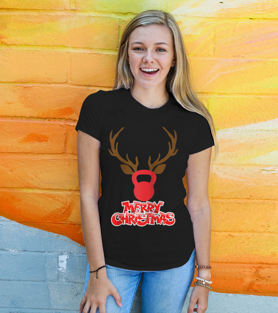 Merry Christmas Antlers Kettlebell T-Shirt