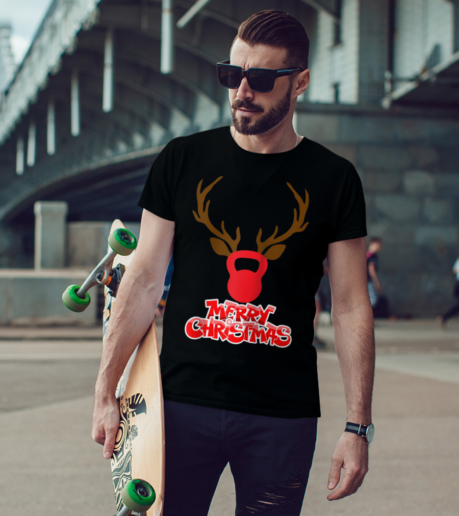 Merry Christmas Antlers Kettlebell T-Shirt