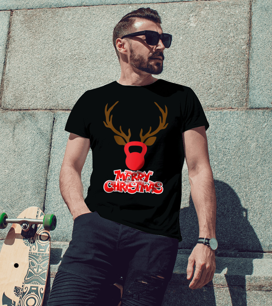 Merry Christmas Antlers Kettlebell T-Shirt
