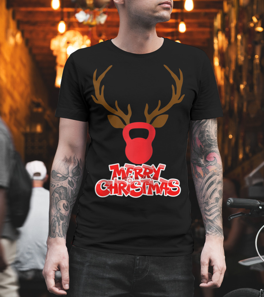 Merry Christmas Antlers Kettlebell T-Shirt