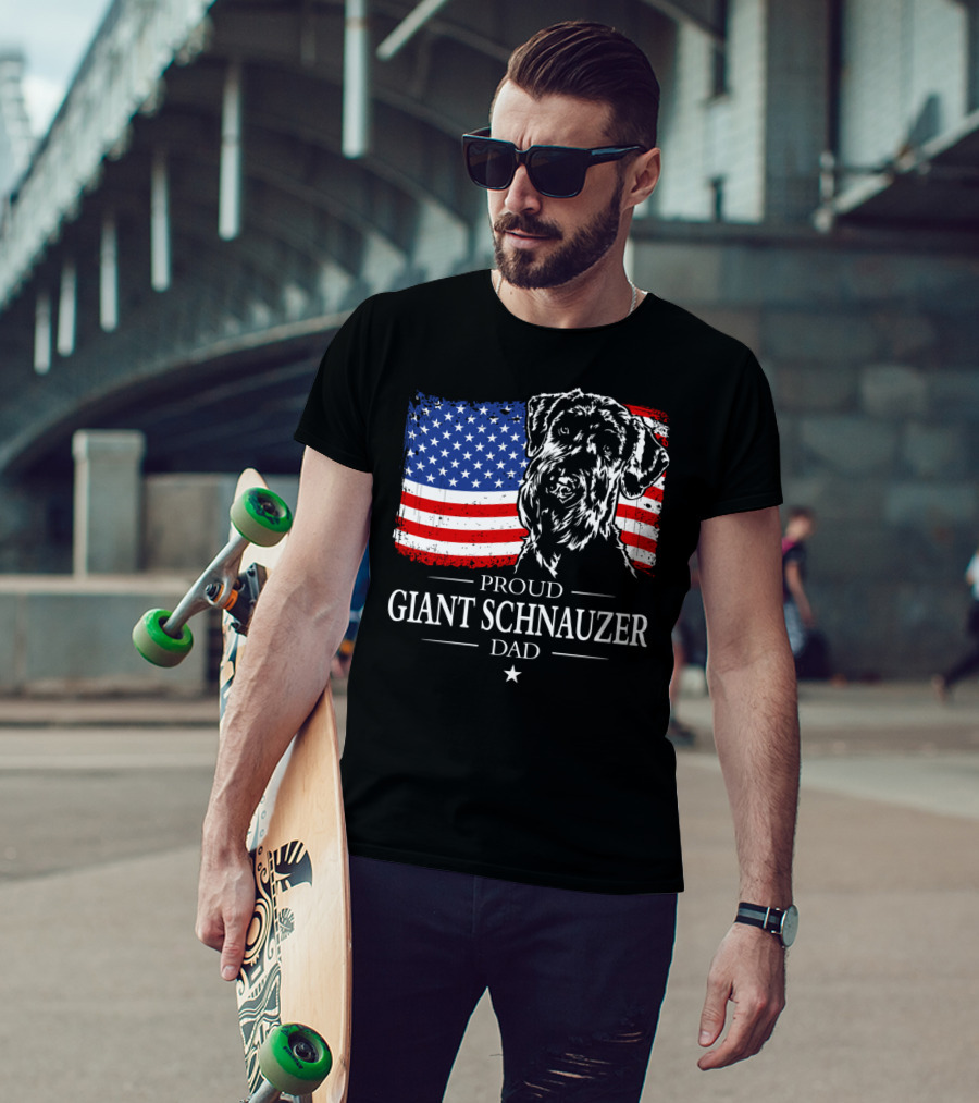 Proud Giant Schnauzer Dad American Flag T-Shirt