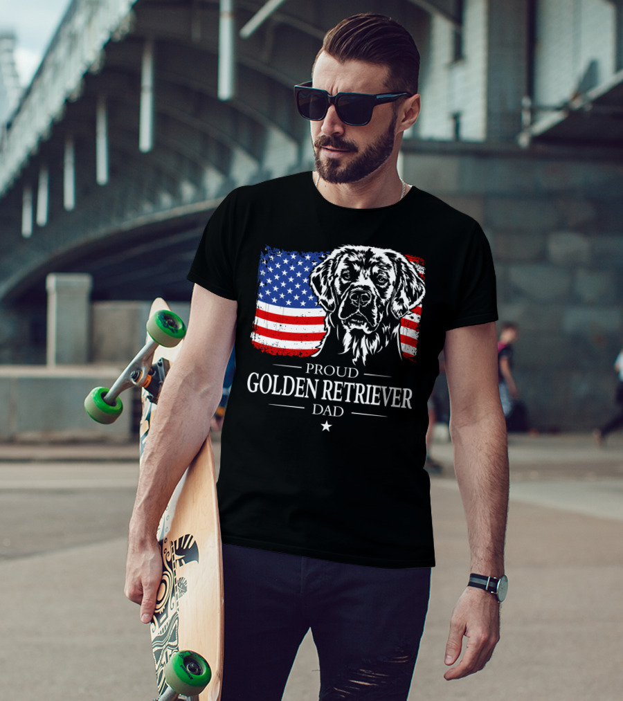 Proud Golden Retriever Dad American Flag Patriotic Canine T-Shirt