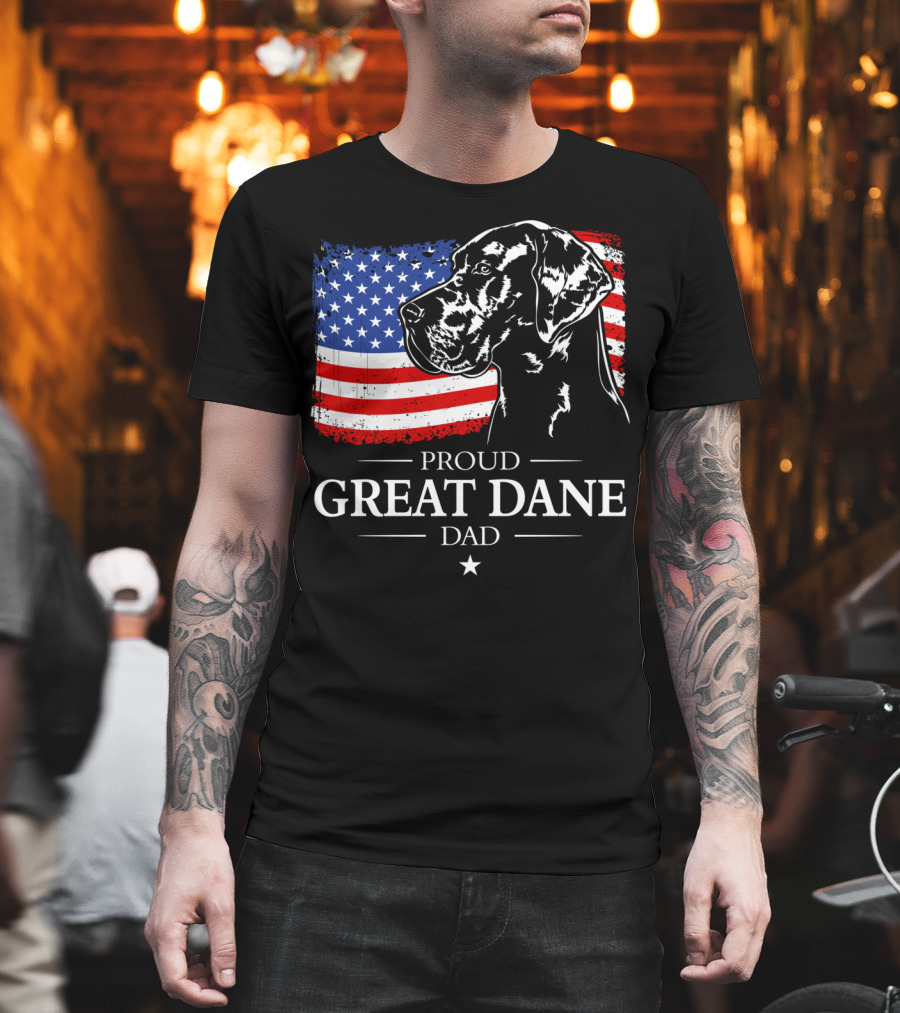 Proud Great Dane Dad American Flag Patriotic T-Shirt