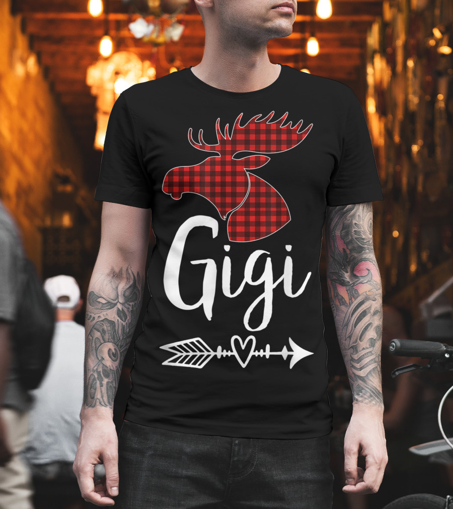 Gigi Red Plaid Moose Arrow Heart T-Shirt