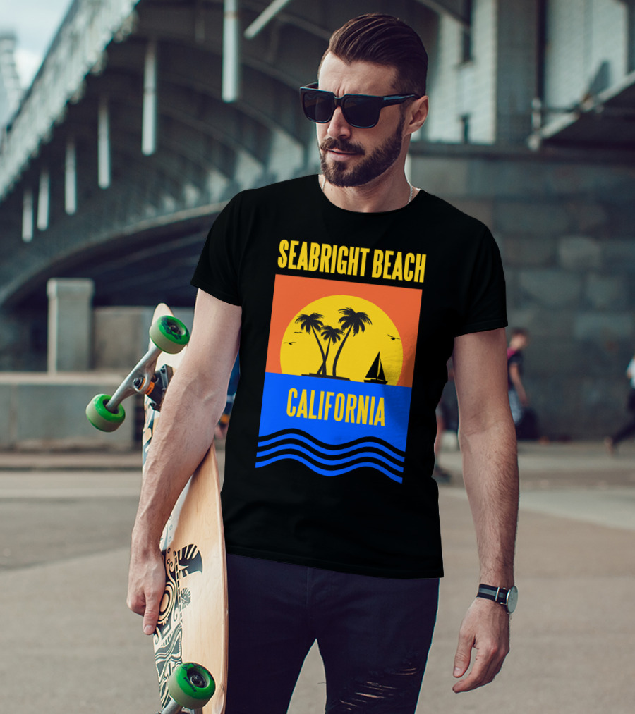 Seabright Beach California Sunset Palm Trees Sailboat Vacation T-Shirt