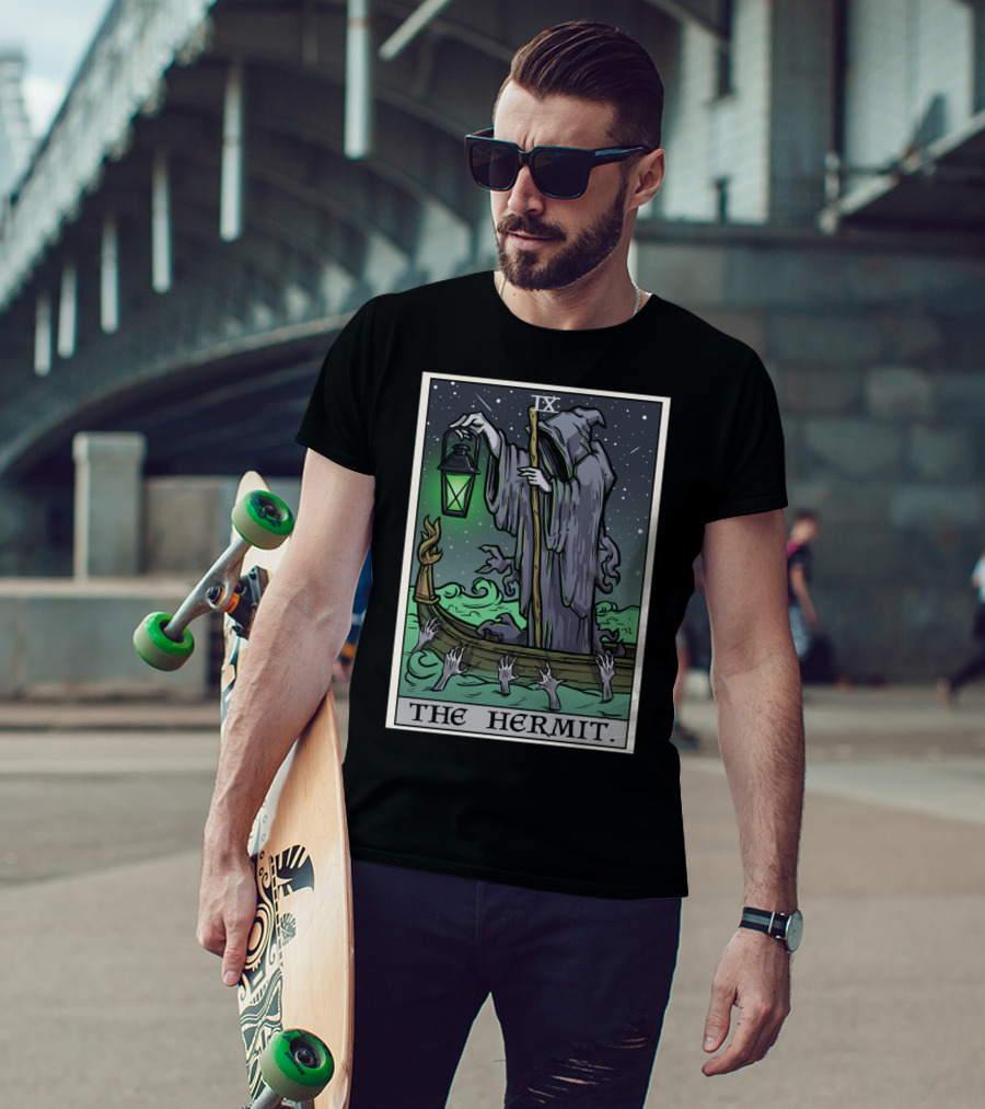 The Hermit Tarot Card IX Gothic Halloween Grim Lantern Boat T-Shirt