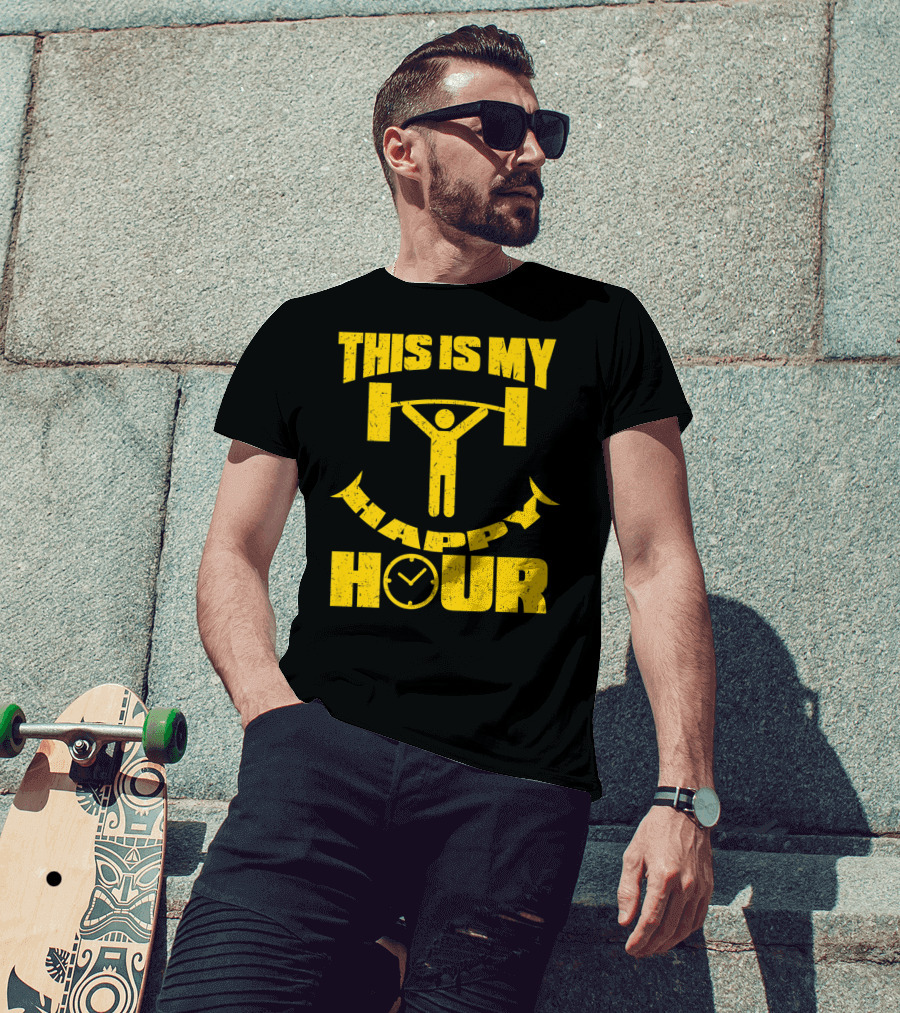 This Is My Happy Hour Weightlifting Workout Clock T-Shirt