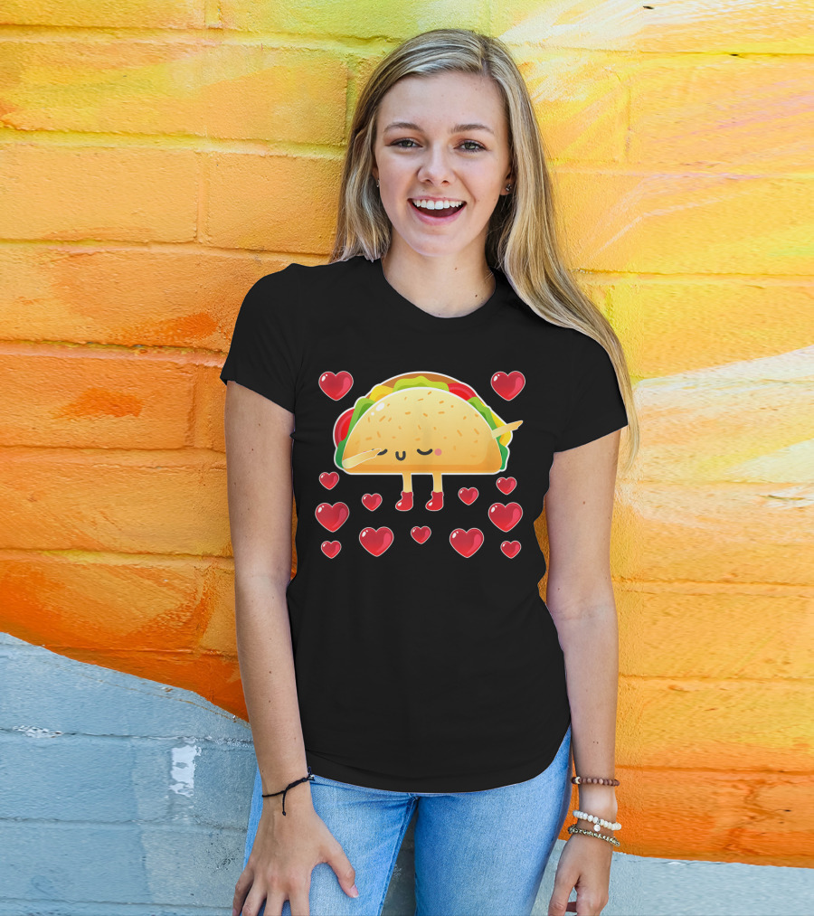 Valentine Hearts Taco Emoji For Girls And Men Taco Lovers T-Shirt