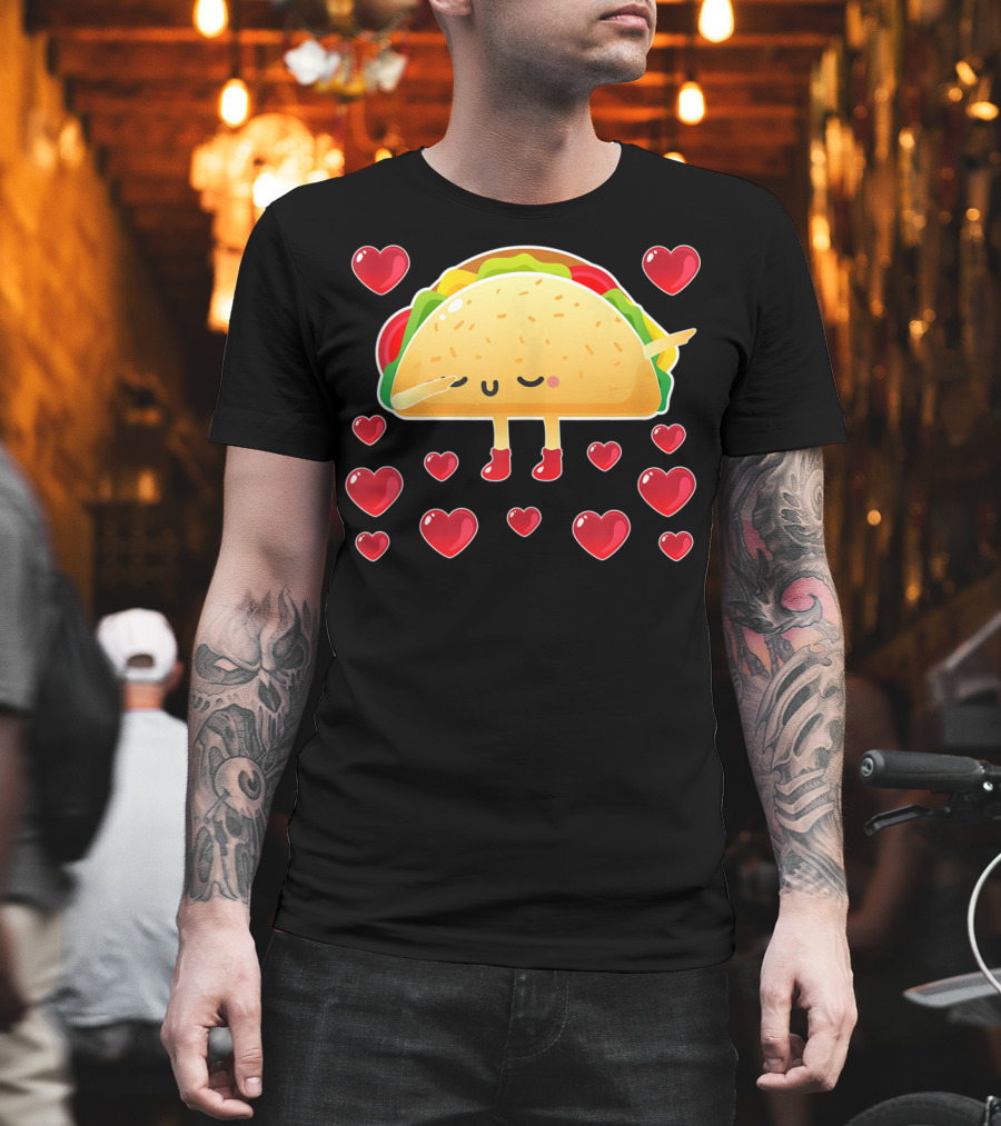 Valentine Hearts Taco Emoji For Girls And Men Taco Lovers T-Shirt