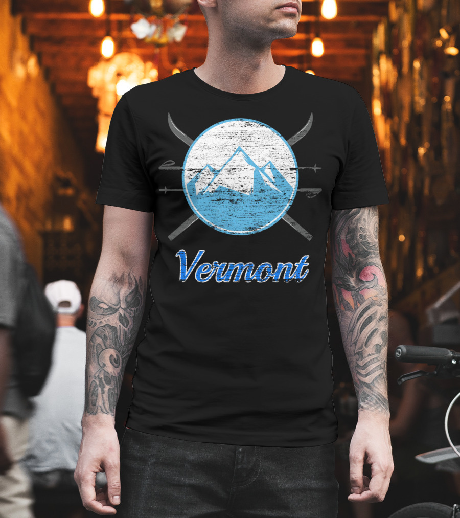 Vermont Blue Mountain Ski Crossed Skis T-Shirt