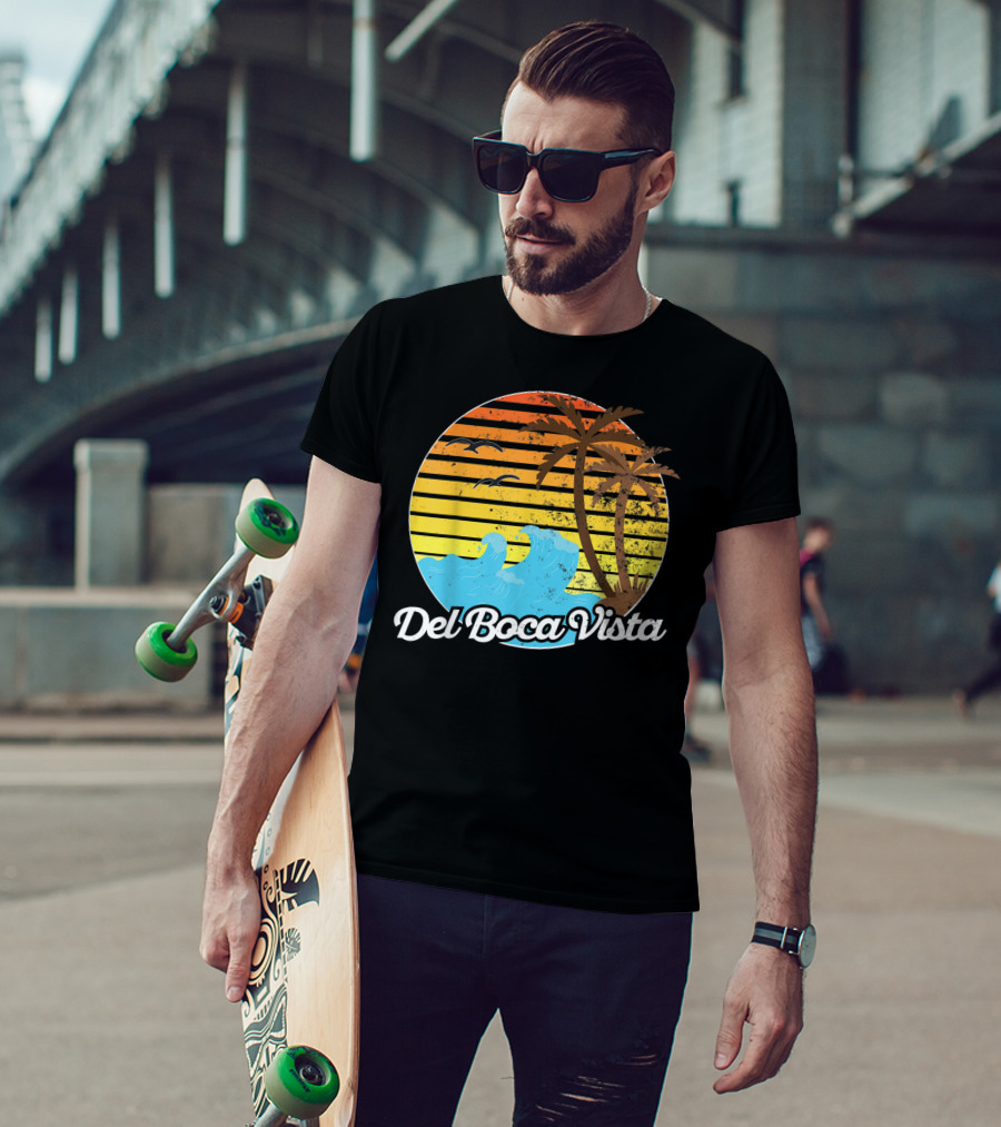 Del Boca Vista Vintage Palm Sunset Waves Florida T-Shirt