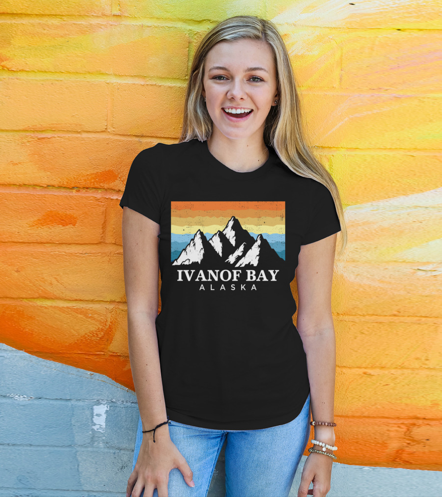 Ivanof Bay Alaska Vintage Mountain Hiking Retro Sunset T-Shirt